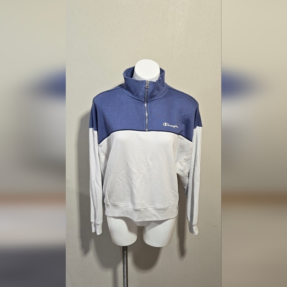 Champion Sweatshirt Gray Blue 1/4 Zip Mock Neck Fleece Women's Size Large